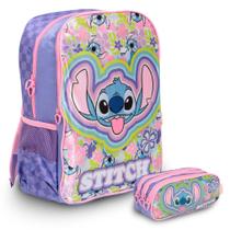 Kit Mochila Escolar Costas Stitch Reforçada Tam G Lilás