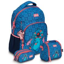 Kit Mochila Escolar Costas Stitch Resistente Tam G Passeio