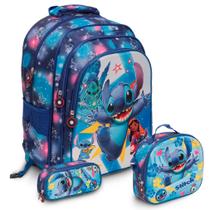 Kit Mochila Escolar Costas Stitch Resistente Tam G Passeio