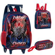 Kit Mochila Escolar Dark Spider Infantil Lancheira Estojo Menino Carrinho - Clio