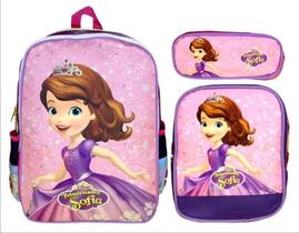 Kit Mochila Escolar de Costa Menina Princesa Sofia Com Lancheira Termica e Estojo
