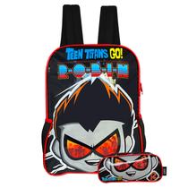 Kit Mochila Escolar De Costas Com Estojo Robin Teen Titans