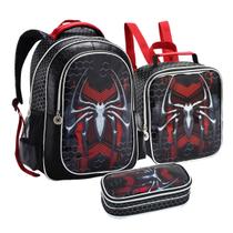 Kit Mochila Escolar de Costas Infantil Spider Homem Aranha Lancheira Mais Estojo