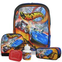 Kit Mochila Escolar de Costas, Lancheira e estojo Hot Wheels