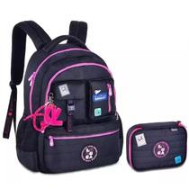 Kit Mochila Escolar de Costas Luluca e Estojo BOX Clio STYLE Preto