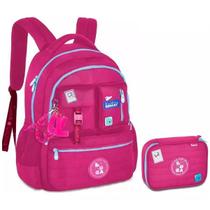 Kit Mochila Escolar de Costas Luluca e Estojo BOX Clio STYLE Rosa