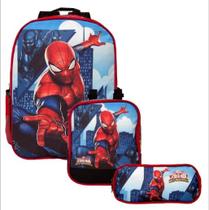 Kit Mochila Escolar de Costas Menino Homem Aranha Mais Lancheira e Estojo