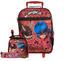 Kit Mochila Escolar De Rodas Lancheira E Estojo Ladybug