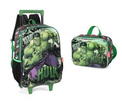 Kit Mochila Escolar De Rodinha com lancheira térmica Hulk + Lancheira Original Marvel