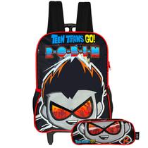 Kit Mochila Escolar De Rodinhas Com Estojo Robin Teen Titans