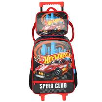 Kit Mochila Escolar de Rodinhas com Lancheira HOT Wheels Preta