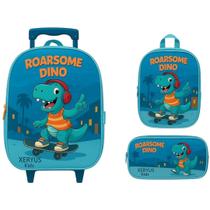 Kit Mochila escolar de Rodinhas Dino Lancheira e Estojo Dinossauro - Xeryus Kit Mochila escolar de Rodinhas Dino Lancheira e Estojo Dinossauro - Xeryus