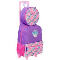 Kit Mochila Escolar de Rodinhas E Lancheira Infantil Sereia Sestini Roxa