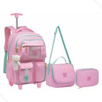 Kit Mochila Escolar de Rodinhas Infantil Lancheira + Estojo