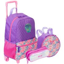 Kit Mochila Escolar de Rodinhas Lancheira e Estojo Sereia Sestini Feminina Kit Mochila Escolar de Rodinhas Lancheira e Estojo Sereia Sestini Feminina