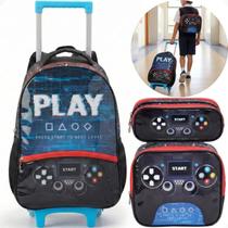 Kit Mochila Escolar de Rodinhas Lancheira Estojo Video Game Play Start Level Plastation Controle Preto Seanite Kit Mochila Escolar de Rodinhas Lancheira Estojo Video Game Play Start Level Plastation Controle Preto Seanite