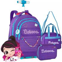 Kit Mochila Escolar de Rodinhas Luluca com Lancheira e Estojo Roxo