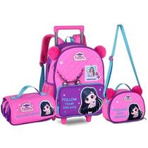 Kit Mochila Escolar de Rodinhas Luluca Lancheira e Estojo Clio STYLE