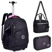 Kit Mochila Escolar de Rodinhas Rebecca Bonbon com Lancheira e Estojo Preto