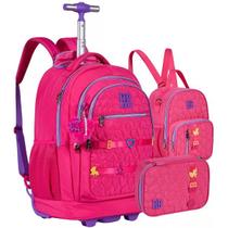 Kit Mochila Escolar de Rodinhas Rebecca Bonbon Lancheira e Estojo RB24543 Rosa