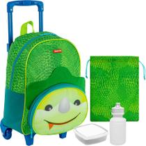 Kit Mochila Escolar Dinossauro Rodinhas 2 Em 1 Mochila com Lancheira Embutida Potinho e Garrafinha Sestini