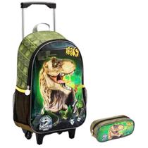 Kit Mochila Escolar Dinossauro T-Rex Rodinha Tam G Estojo Kit Mochila Escolar Dinossauro T-Rex Rodinha Tam G Estojo