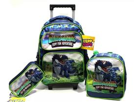 Kit Mochila Escolar Dinossauro T-rex Rodinhas Grande Yepp