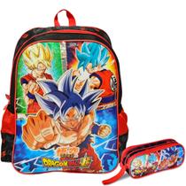 Kit Mochila Escolar Dragon Ball Goku Costas Reforçada Tam G Com Estojo Duplo