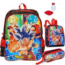 Kit Mochila Escolar Dragon Ball Goku Costas Tam G Infantil Lancheira Estojo Duplo