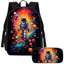 Kit Mochila Escolar e Estojo Astronauta Espacial Volta as Aulas