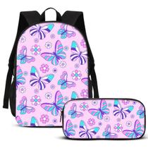 Kit Mochila Escolar e Estojo Borboleta Rosa Volta as Aulas