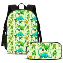 Kit Mochila Escolar e Estojo Dinossauro Verde Volta as Aulas