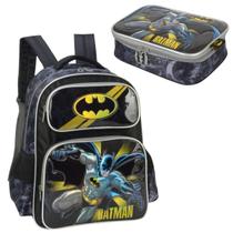 Kit Mochila Escolar + Estojo Box Batman Cinza Luxcel