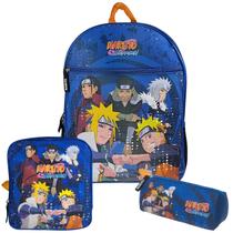 Kit Mochila Escolar Estojo E Lancheira Bolsa Original Naruto