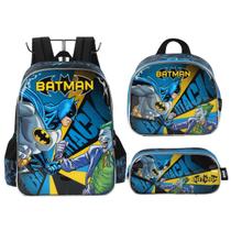 Kit Mochila Escolar Estojo E Lancheira Termica Menino Batman