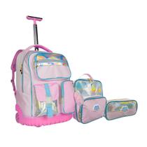 Kit Mochila Escolar Feminina c/ Rodinhas Fashion Holográfica Kit Mochila Escolar Feminina c/ Rodinhas Fashion Holográfica