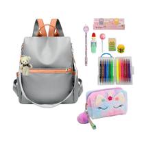 Kit Mochila Escolar Feminina Casual Alça Transversal Caixa Criativa Papelaria Fofa Estojo Peluciado Moda Estilosa Média Faculdade Volta As Aulas