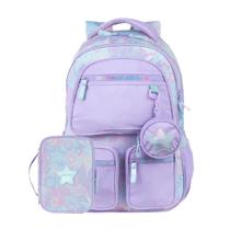 Kit Mochila Escolar Feminina + Estojo Box Star Candy Lilás Kit Mochila Escolar Feminina + Estojo Box Star Candy Lilás