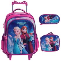 Kit Mochila Escolar Feminina Frozen Carrinho Passeio Juvenil