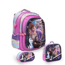 Kit Mochila Escolar Feminina Frozen Costas Reforçada Tam G