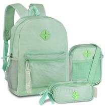 Kit Mochila Escolar Feminina Infantil de Costas com Estojo e Bolsa Transversal - Clio