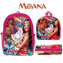 Kit Mochila Escolar Feminina Juvenil Costas Moana Passeio