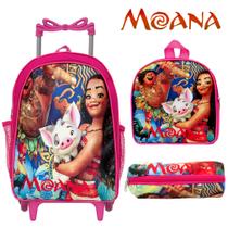 Kit Mochila Escolar Feminina Juvenil Rodinha Moana Passeio