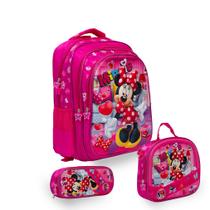 Kit Mochila Escolar Feminina Minnie Alça Costas Reforçada