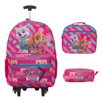 Kit Mochila Escolar Feminina Rodinha Patrulha Canina Rosa