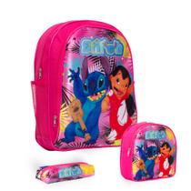 Kit Mochila Escolar Feminina Stitch Costas Creche Tam G