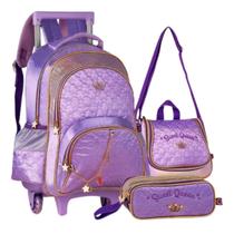 Kit Mochila Escolar Feminina Sweet Queen com Rodinhas Lancheira Estojo Clio Style