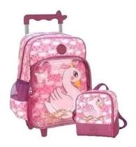 Kit Mochila Escolar Feminina Transparente Cisne Rodinhas G
