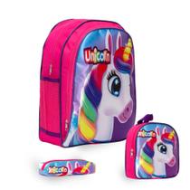 Kit Mochila Escolar Feminina Unicórnio Tam G Costas Cor Rosa Kit Mochila Escolar Feminina Unicórnio Tam G Costas Cor Rosa