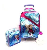 Kit Mochila Escolar Frozen Ana & Elsa Rodinhas G + Lancheira